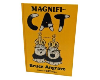 Magnifi-Cat by Bruce Angrave, 1970s cat pun cartoons, vintage British hardcover book, cat lady gift, cat humor, cat birthday 0004103270