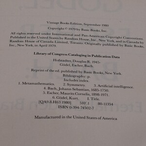 Godel, Escher, Bach: An Eternal Golden Braid by Douglas R. Hofstadter, fugue on minds & machines, 1980s philosophy / science paperback image 6