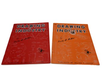 Drawing in Industry 1 & 2 by Emile B. Willes, lot of 2 oversized Walter T. Foster paperback how to draw books, beginning technical drawing