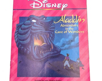 Aladdin Adventure in the Cave of Wonders, 1990s Disney picture book,  Aladdin, Princess Jasmine, Jafar, Abu, Iago, Disneyana 1557233918