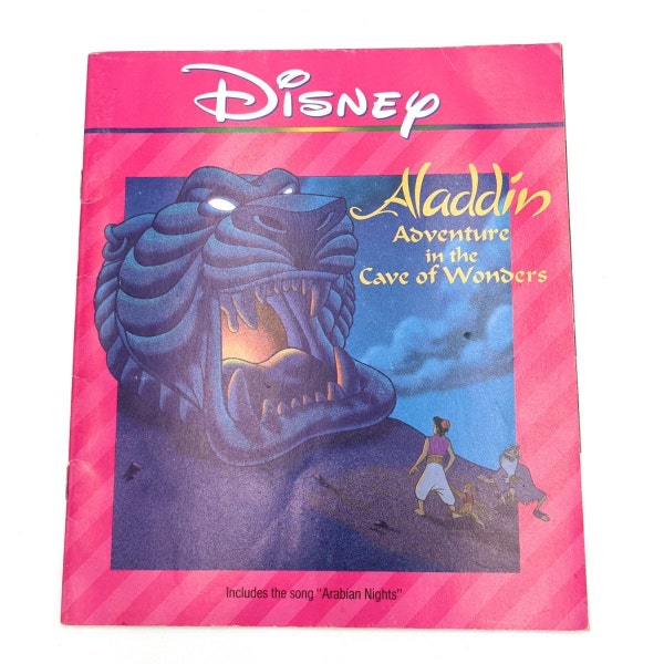 Aladdin Adventure in the Cave of Wonders, 1990s Disney picture book,  Aladdin, Princess Jasmine, Jafar, Abu, Iago, Disneyana 1557233918