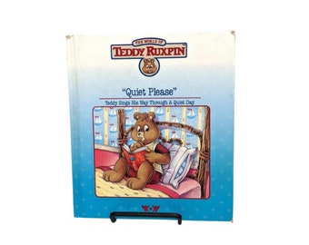 The World of Teddy Ruxpin "Quiet Please" by Phil Baron, 1980s Teddy Ruxpin stuffed animal hardcover storybook, Worlds of Wonder, 0934323402