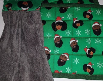 Black Santa and Mrs. Claus potholder set