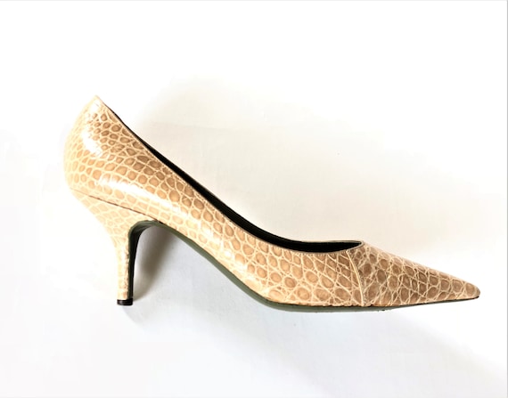 ERNESTO ESPOSITO camel croco embossed leather pump