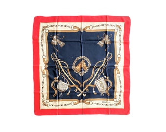 CELINE Paris navy equestrian theme print silk scarf Vintage - carré 90 cm