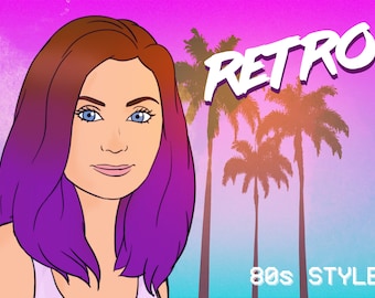 Custom retro portrait, Retro gift, DIY Gift, 80s clothing style, Cartoon portrait, Video game portrait, Couple portrait, 80s films look