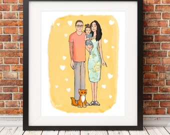 Custom Portrait, Cute Couple Portrait From Your Photo, Personalized Printable Illustration,  Family portrait, Group Portrait