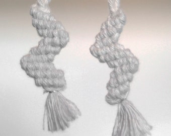 Handmade White Cotton Macrame Zigzag Sterling Silver  Earrings / Boho Accessories / Tassel Earrings / Long Earrings / Dangle Earrings