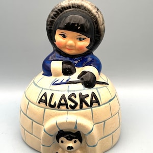 Vintage Ceramic Eskimo and Dog in Igloo Coin Bank