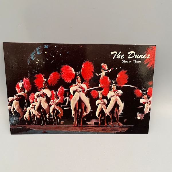 1970s The Hotel Dunes Showtime Postcard, Las Vegas Showgirl Postcard