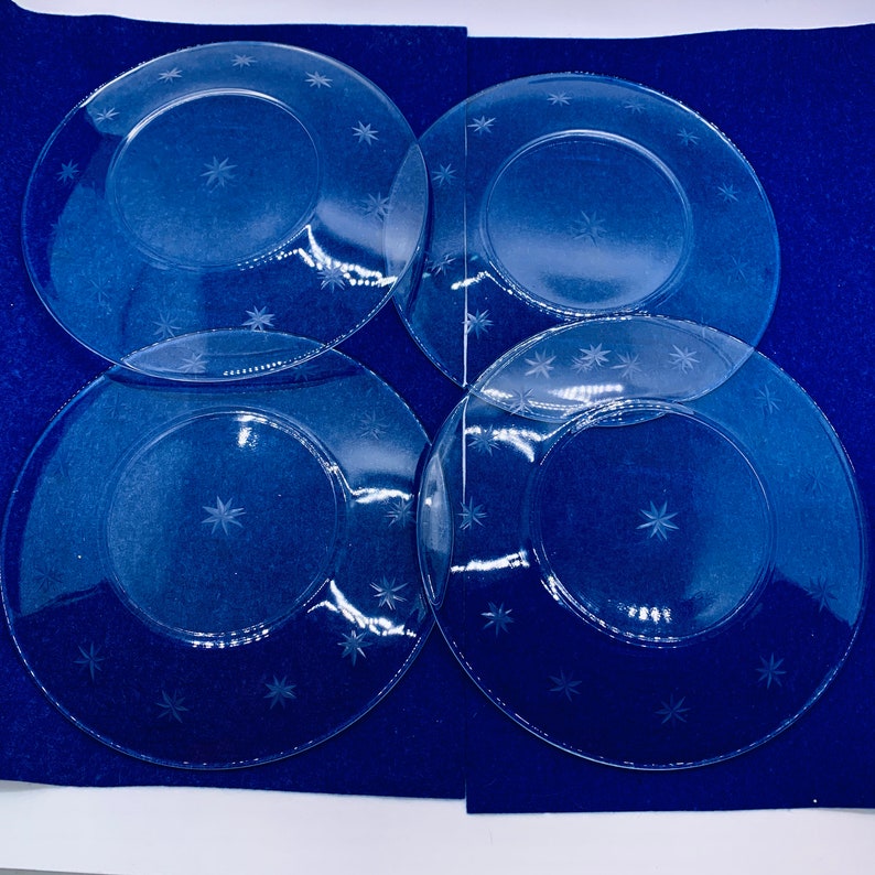 Vintage Clear Glass Dessert Plates Set of 4 Atomic Dishes Mid Etsy