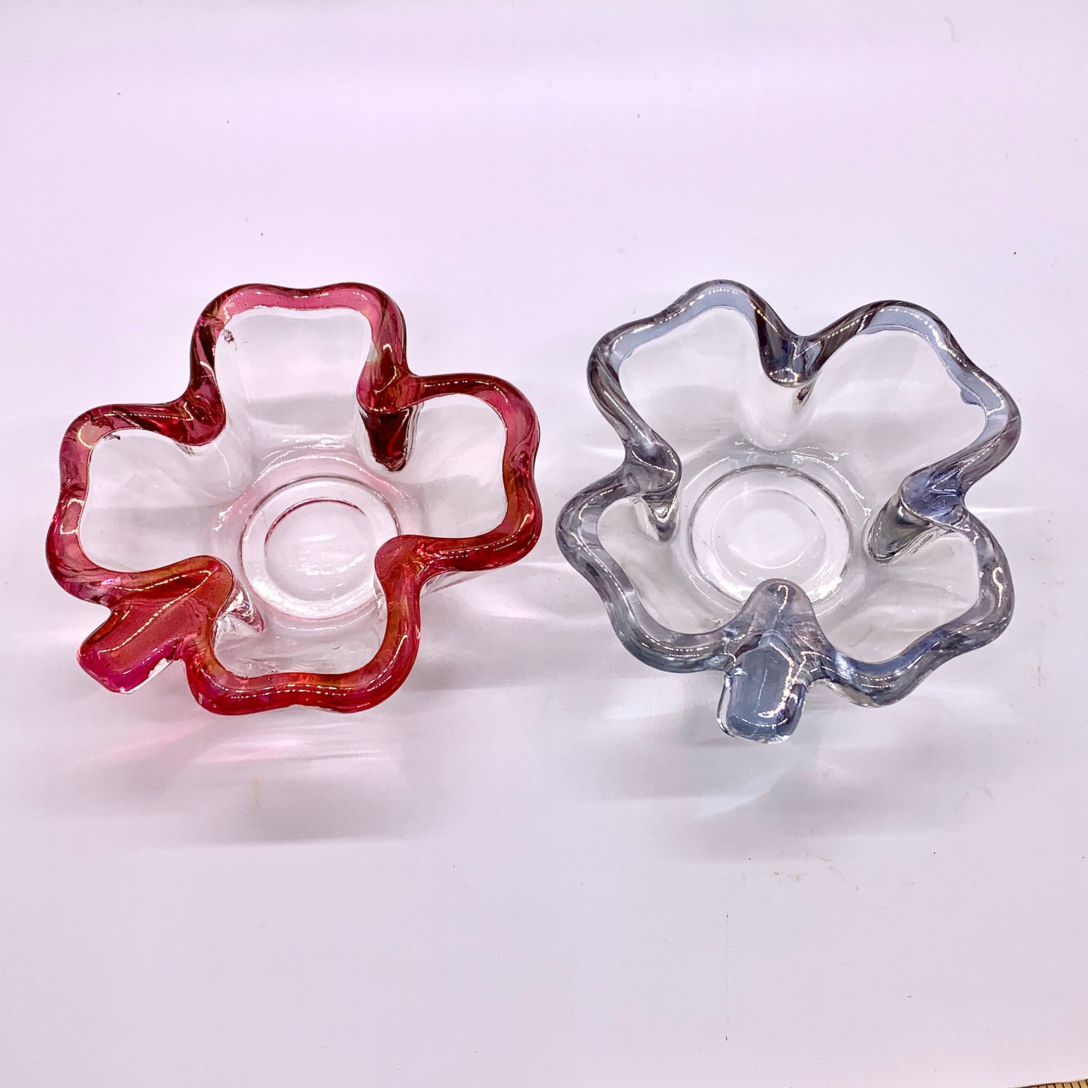 Vintage Colorful Glass Clover Ashtrays Pink Rimmed Blue Rimmed Etsy