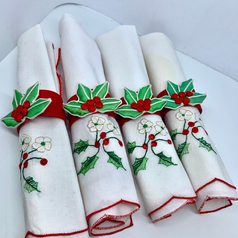 Fabric Holly and Berries Napkin Holders Christmas Table Decor Etsy