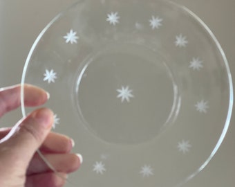 Vintage Clear Glass Dessert Plates ,Set of 4 Plates with 8 Point Stars