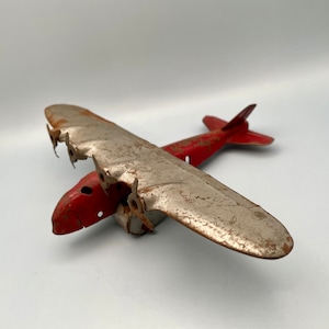 Vintage Wyandotte Pressed Steel China Clipper Toy Plane, Red and Silver Prewar Airplane Toy