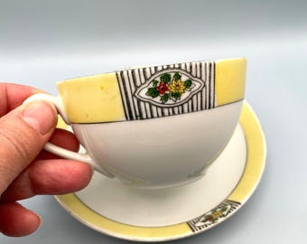 Noritake Morimura Yellow and Black Art Deco Cup and Saucer