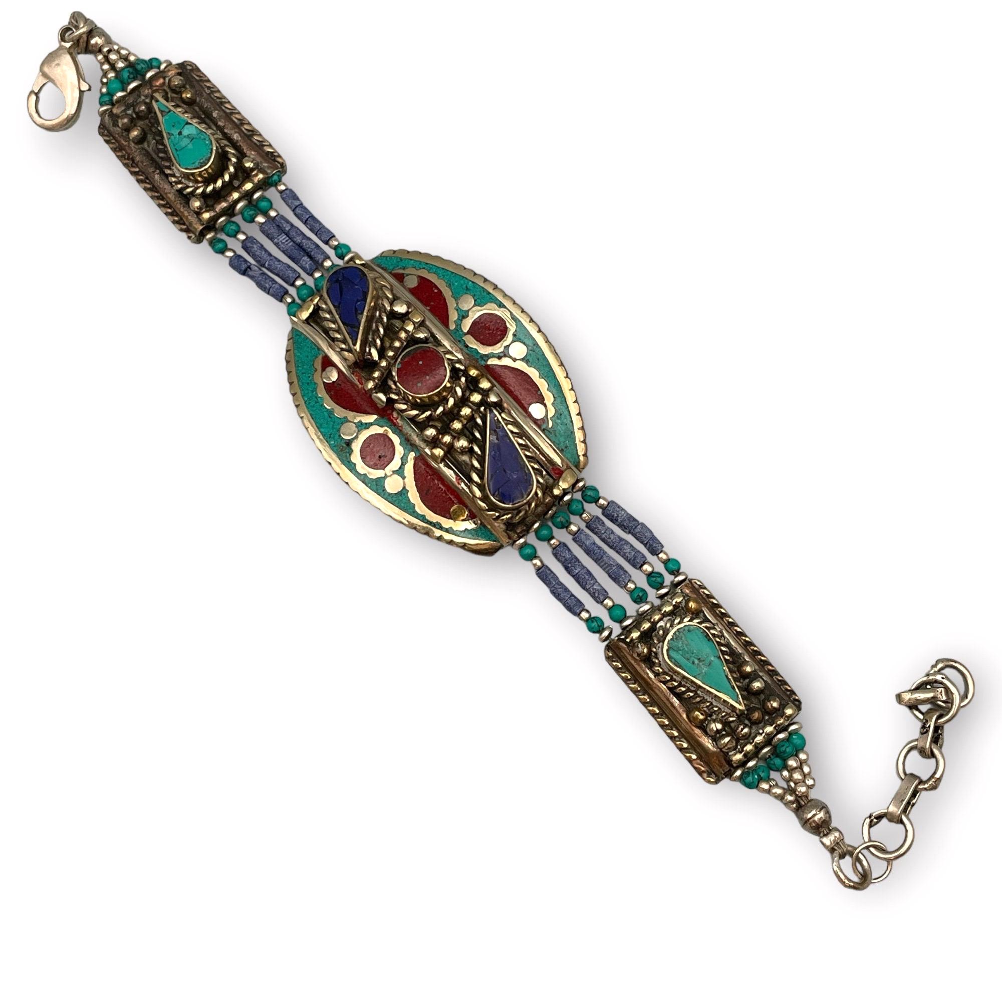 Vintage Tibetan Silver Mosaic Bead Bracelet: Boho Classic - Etsy