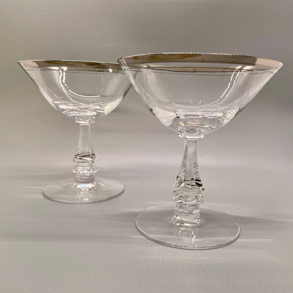 TIFFIN-FRANCISCAN Brookmar Sherbet Glasses, 2 Platinum Rimmed Stemware Goblets