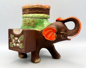 Vintage Moriage Satsuma Elephant Matchstick and Cigarette Holder with Ashtray