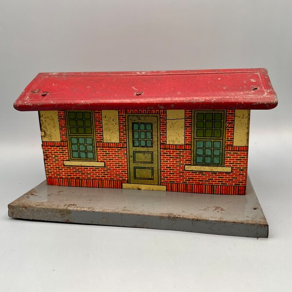 Pre War American Flyer Tinplate 90 Train Station, Tin Litho Model Railroad Building