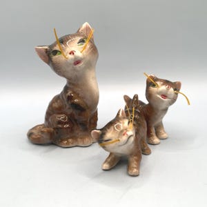 Adorable Porcelain Tiger Cats with Whiskers Figurines