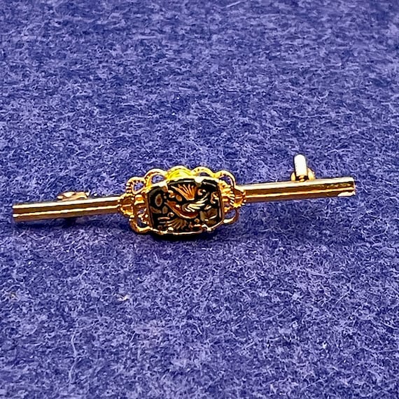 Vintage 18K/24K Gold Inlay Damascene Bar Pin, Alc… - image 6