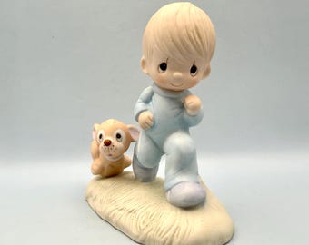 Precious Moments Boy and Dog, Johnathan and Davids God Speed Figurine