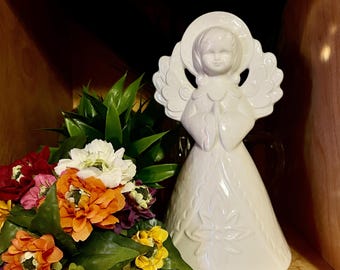Vintage White Ceramic Praying Angel
