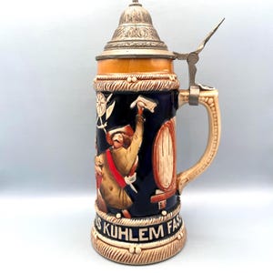 Vintage Ceramic German King Lidded Beer Stein