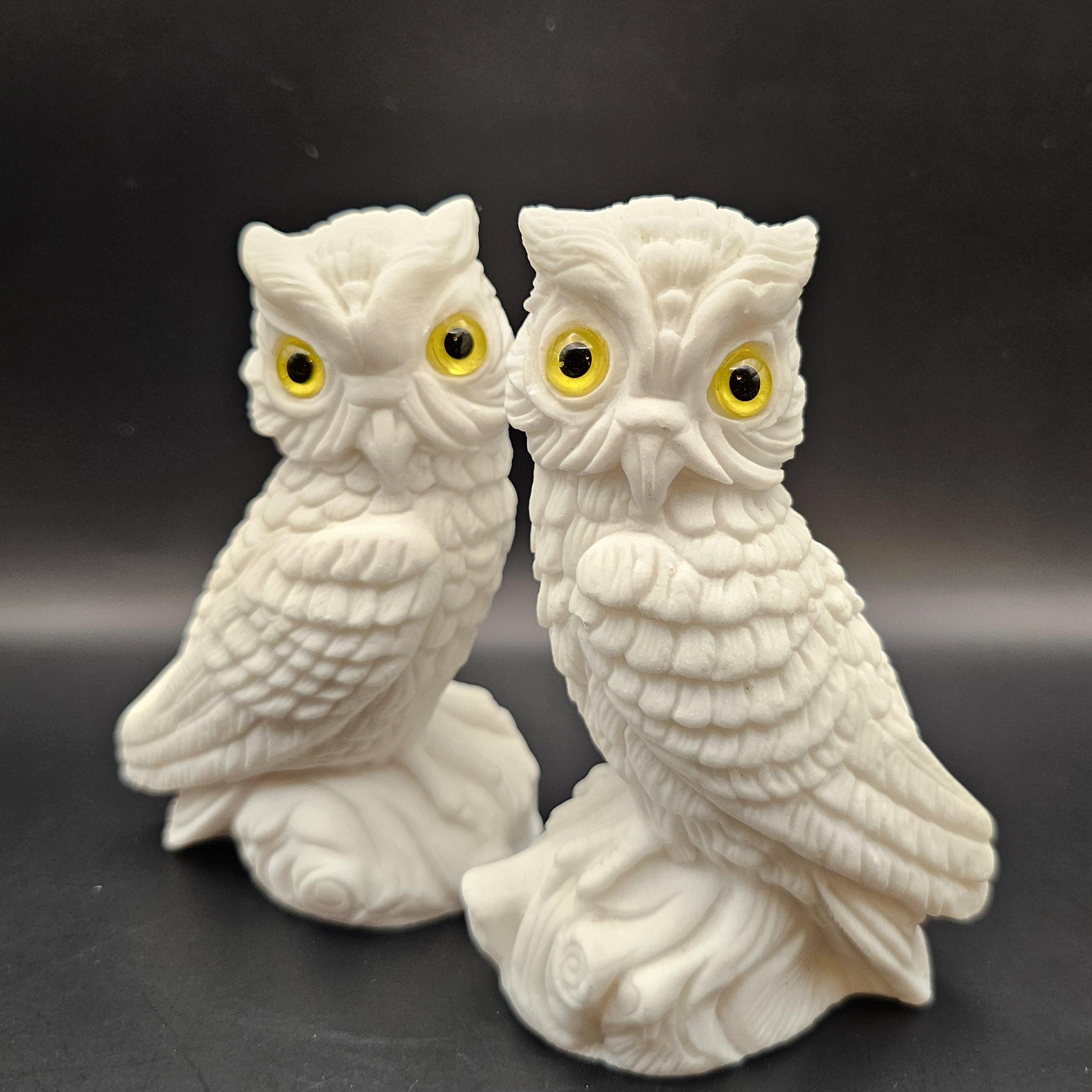 とも　ジョナサンアドラー　フクロウの陶器彫刻 オブジェ フクロウ 陶器 ガラス細工×パープル イエローアイ