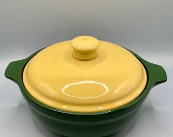 Vintage Cameron Clay Royal Cuisine Round Green and Yellow Dutch Oven