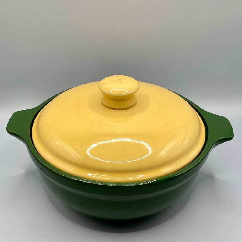 Faitout rond vintage Cameron Clay Royal Cuisine, vert et jaune image 1