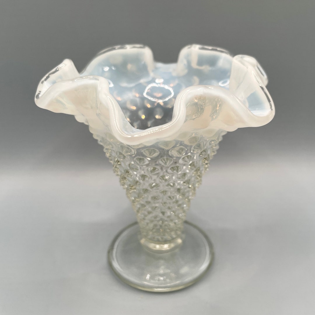 Vintage Fenton Hobnail Ruffled Rim Cone Shaped Vase Small Etsy