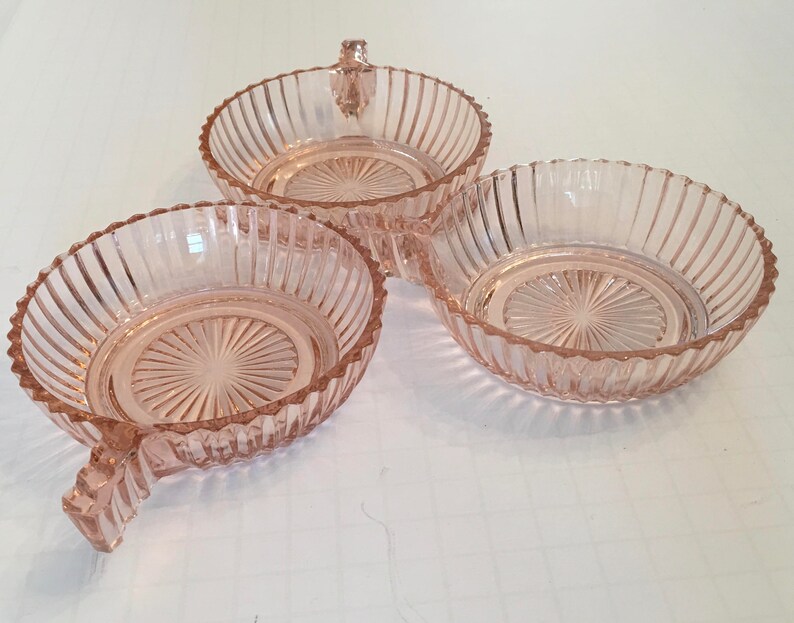 Pink Ribbed Glass Berry Bowls Queen Mary Pattern Depression Etsy