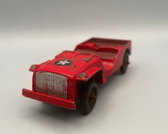 Vintage Red Tootsietoy Army Jeep with Trailer Hitch