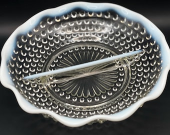 Anchor Hocking Moonstone Divided Bowl: Hobnail Glass Relish Dish