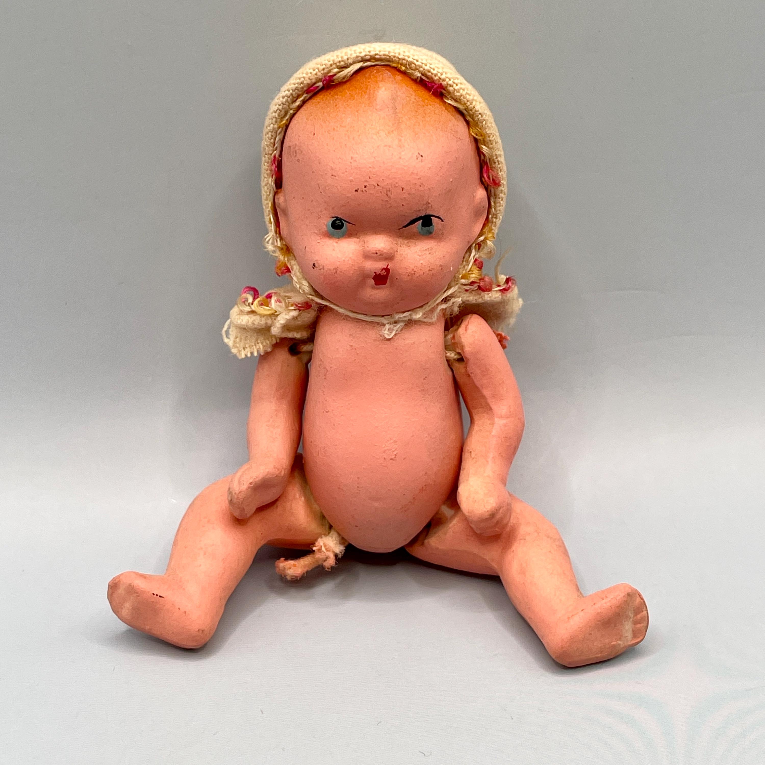 Vintage Porcelain Baby Doll in Wood Rocking Crib - Etsy