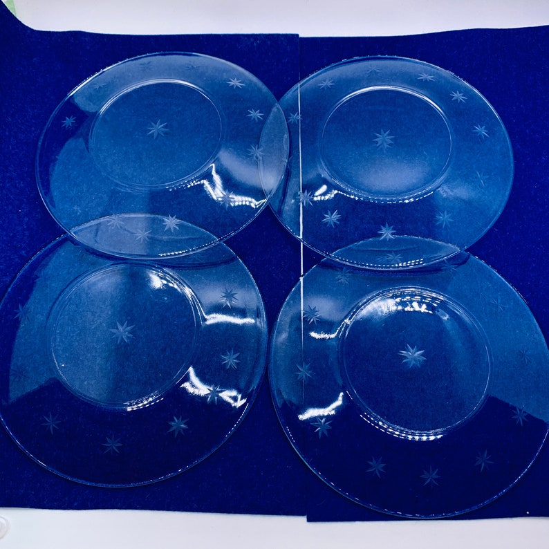 Vintage Clear Glass Dessert Plates Set of 4 Atomic Dishes Mid Etsy