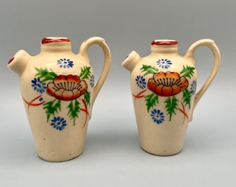 Vintage Jug Salt Pepper Shakers, Handled Jug  with Flowers Shaker Set