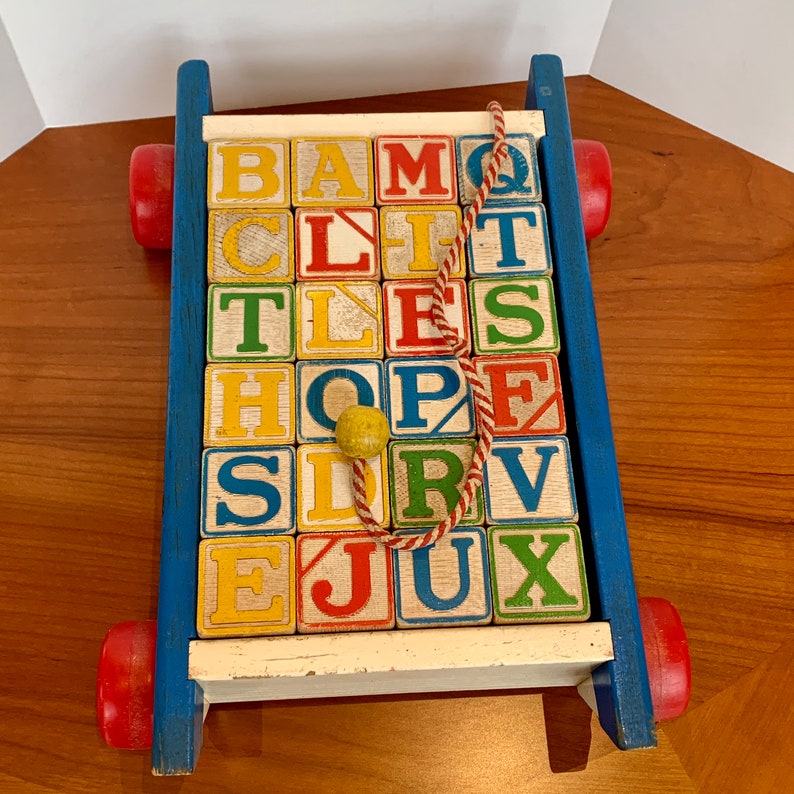 Vintage Playskool Alphabet Block Wagon Hout Pull Speelgoed Etsy