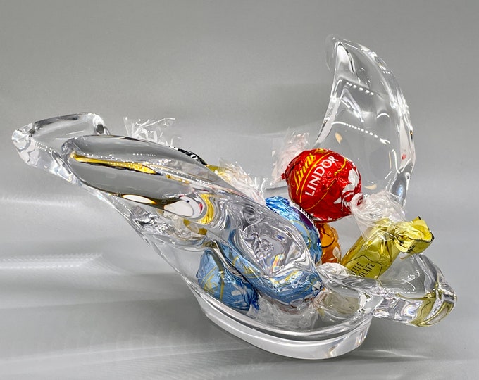 Vintage Clear Art Glass Bird Shaped Bowl, Princess House Crystal Bird