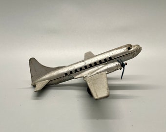 1950s Tootsietoy Silver Metal Airplane, Small Vintage Prop Plane Toy