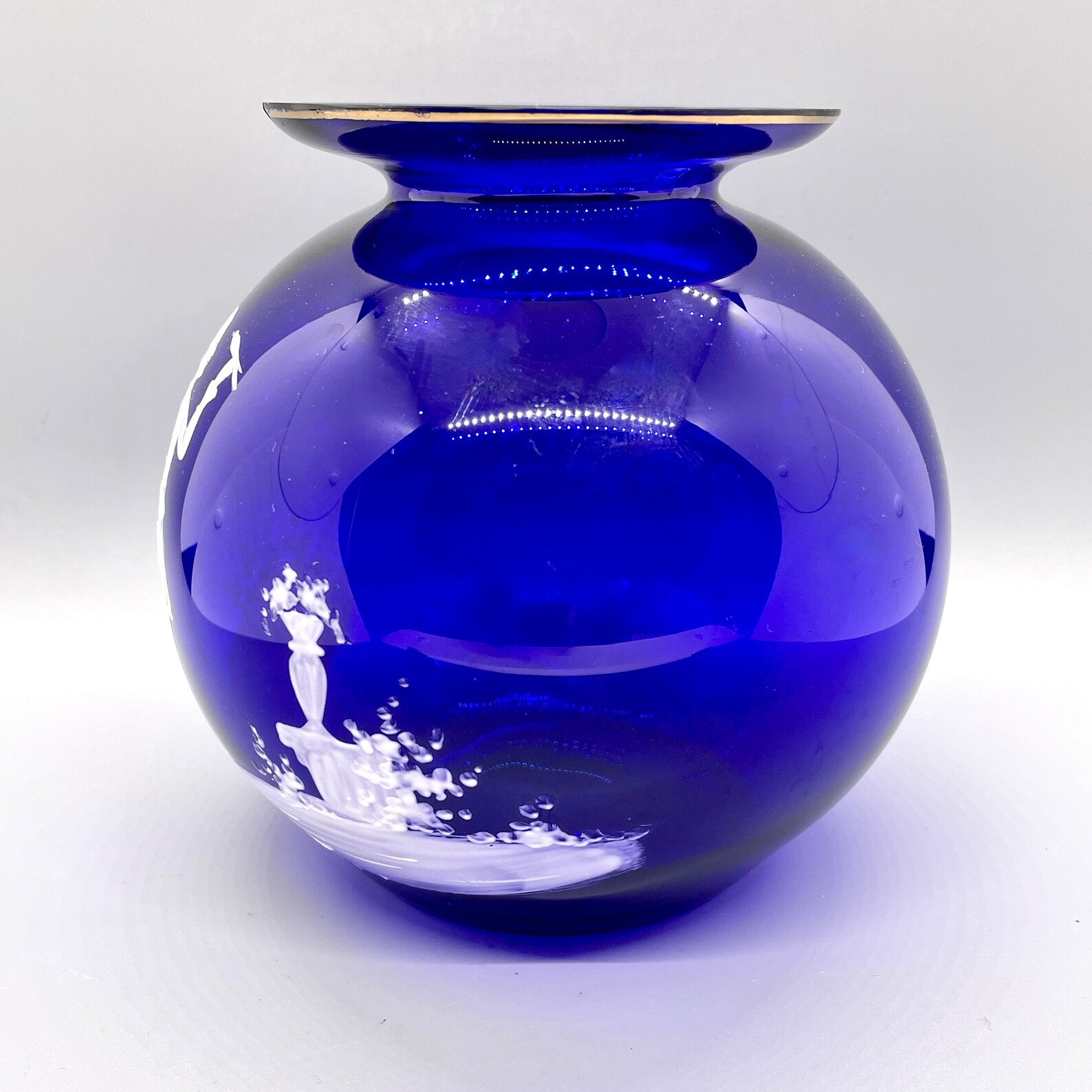 Mary Gregory Cobalt Glass Vase Chippy Vase With White Enamel Etsy