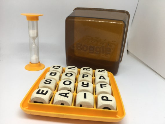 boggle parker brothers hidden word game sixteen letter etsy three minute timer