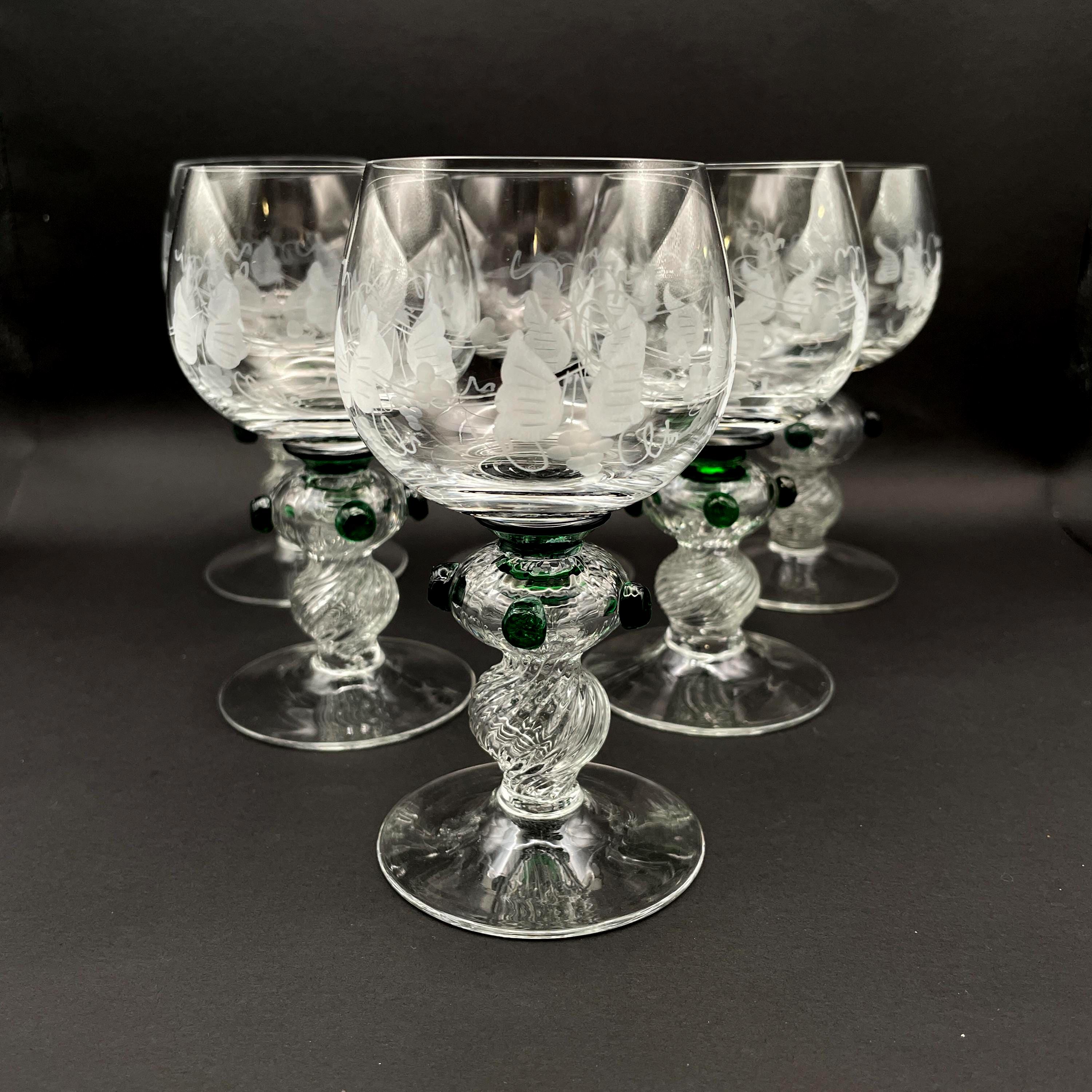 Theresienthal Germany Etched Wine Glasses, Set of 6 Jewel Stem Glasses -  Etsy Israel