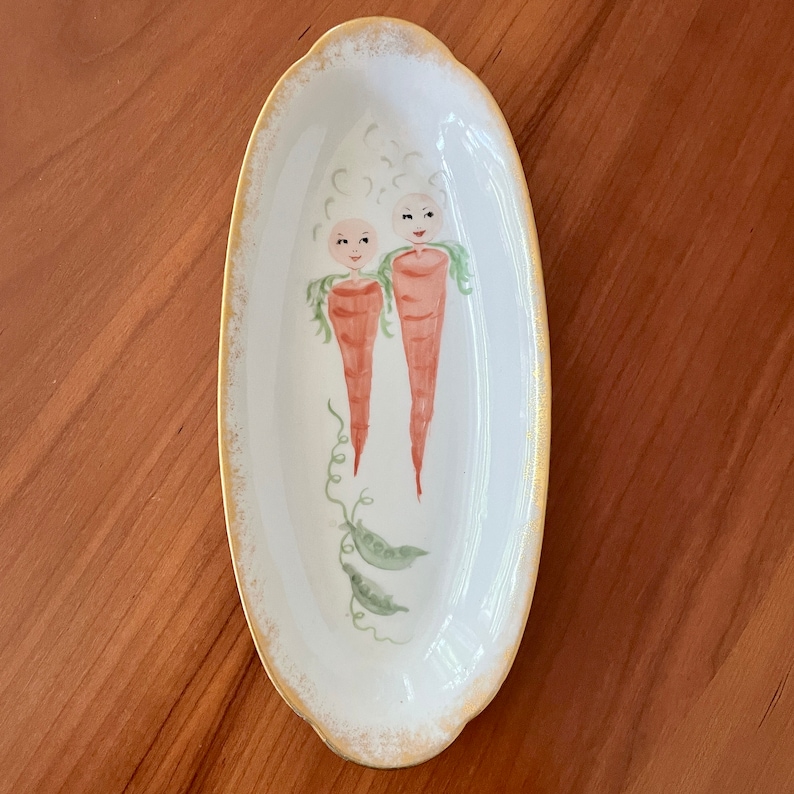 Vintage Anamorphic Carrot Oval Bowl, Artist Signed Dated Vegetable Dish