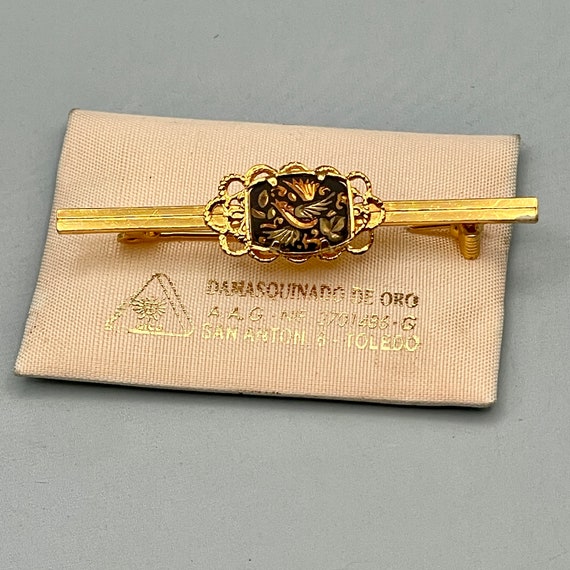 Vintage 18K/24K Gold Inlay Damascene Bar Pin, Alc… - image 1