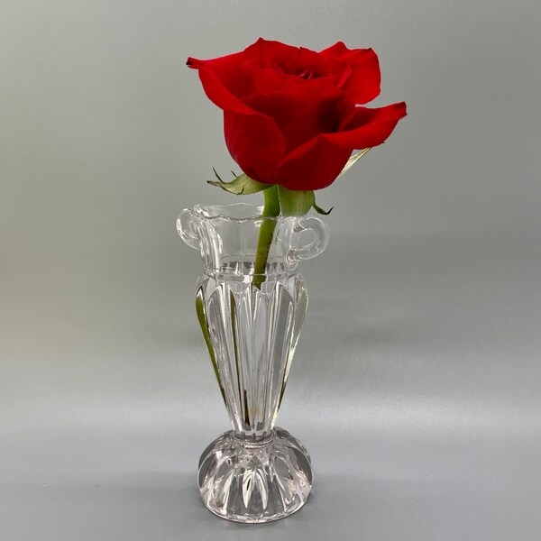 Vintage Small Clear Glass Vase, Footed Chalice Ribbed Glass Vase