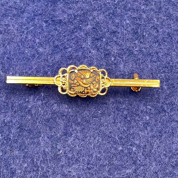Vintage 18K/24K Gold Inlay Damascene Bar Pin, Alc… - image 7