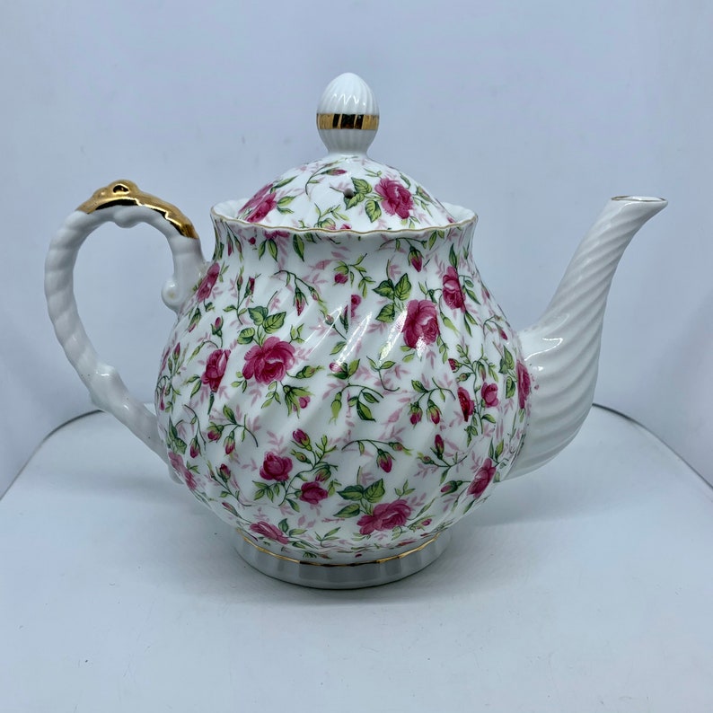 Lefton China Rose Chintz Teapot Pink Rose patterned Teapot Etsy